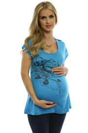 Blue Print Short Sleeve Maternity Shirt