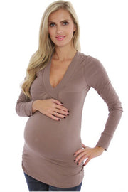 Brown Long Sleeve Maternity Shirt