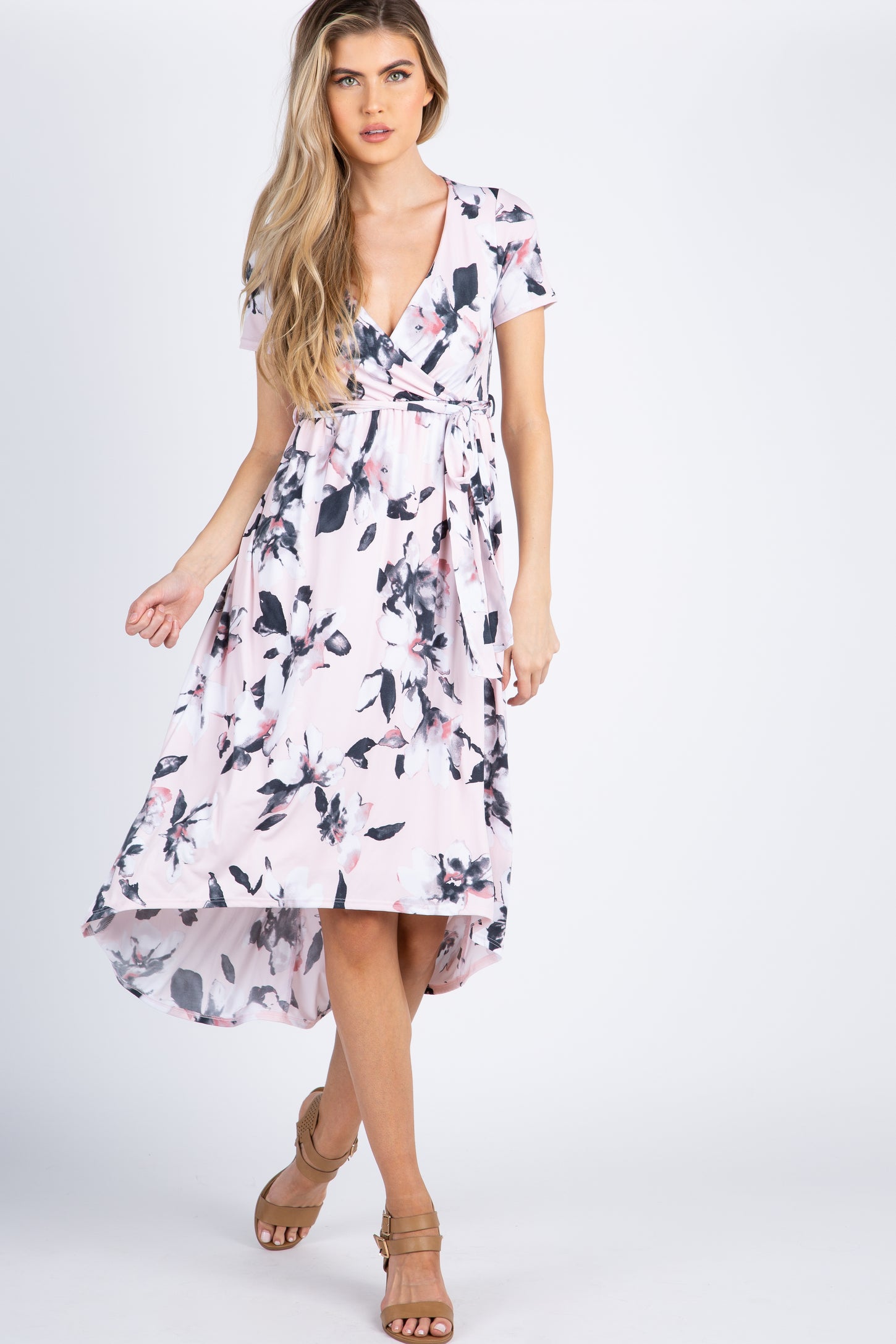 Tall Pink Floral Hi-Low Wrap Dress