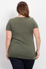 PinkBlush Green Ruched Short Sleeve Plus Top