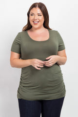 PinkBlush Green Ruched Short Sleeve Plus Maternity Top