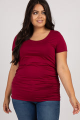 PinkBlush Burgundy Ruched Short Sleeve Maternity Plus Top