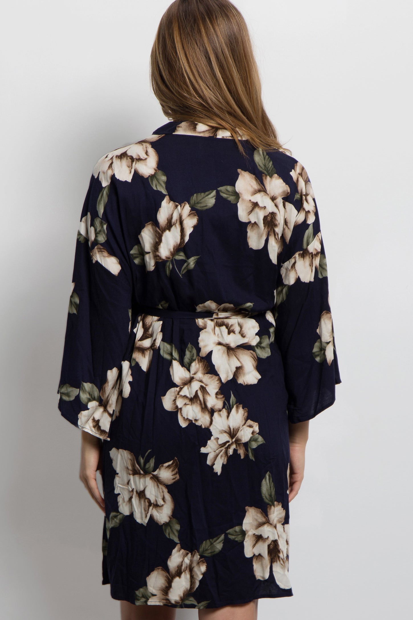 PinkBlush Navy Blue Floral Print Delivery/Nursing Maternity Robe