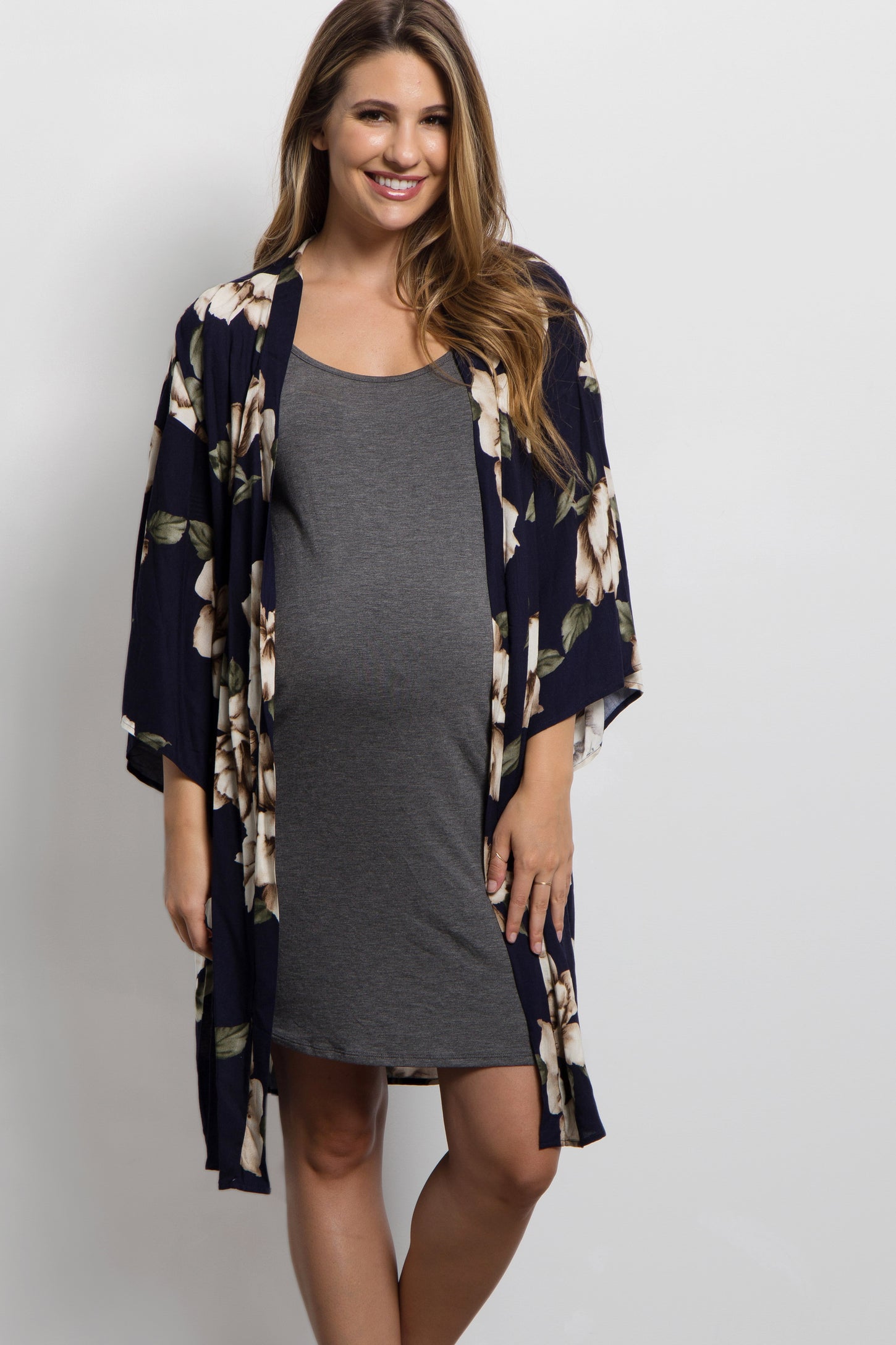 PinkBlush Navy Blue Floral Print Delivery/Nursing Maternity Robe