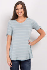Sage Thin Striped Sleeve Tie Maternity Top