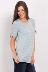 Green Thin Striped Sleeve Tie Top