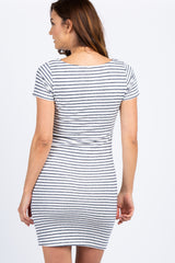 PinkBlush Petite Navy Striped Fitted Short Sleeve Maternity Dress