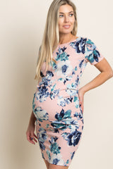 PinkBlush Pink Floral Print Fitted Maternity Dress