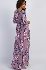 PinkBlush Pink Floral Sash Tie Maternity/Nursing Wrap Maxi Dress