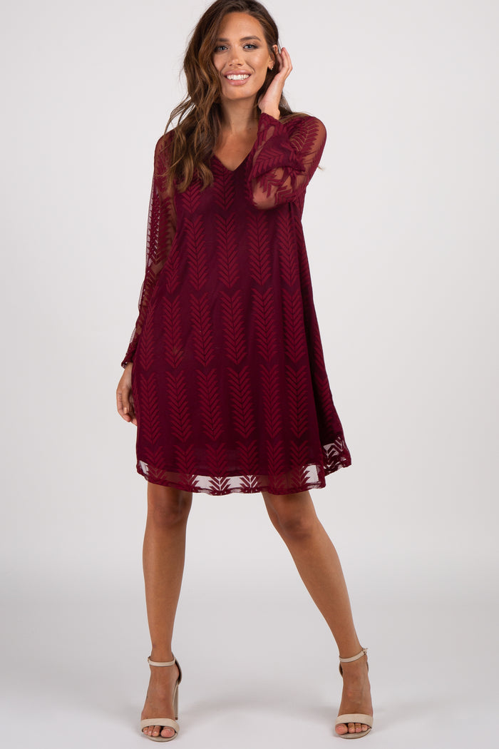 PinkBlush Burgundy Chevron Mesh Overlay Maternity Dress