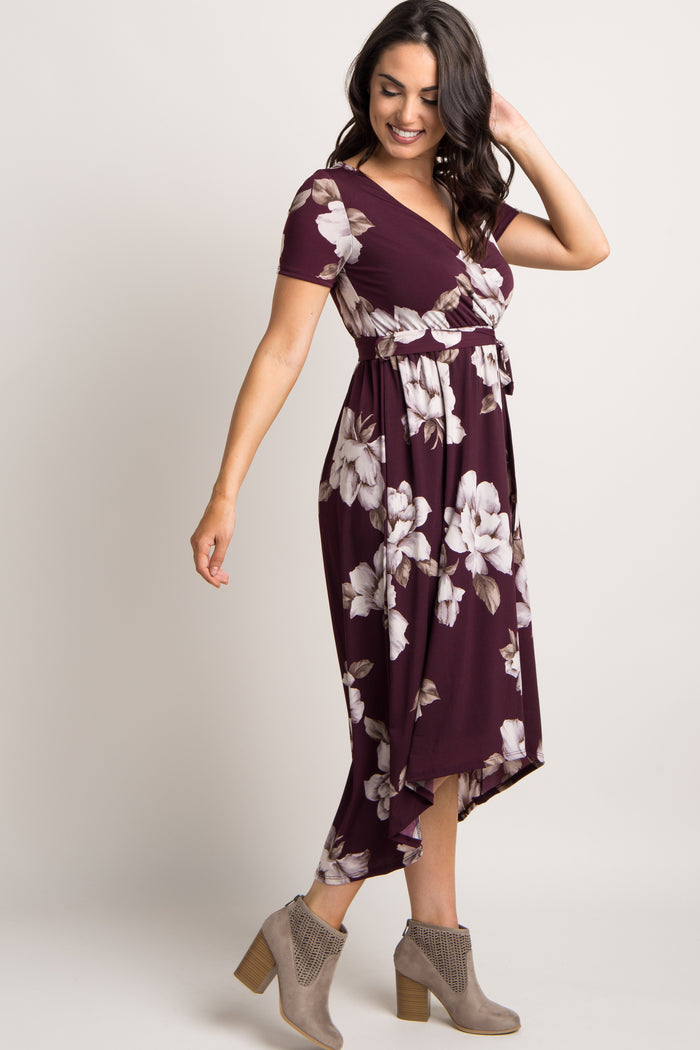 Plum Floral Hi-Low Wrap Dress