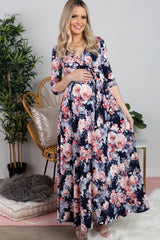 PinkBlush Navy Floral Maternity/Nursing Wrap Dress