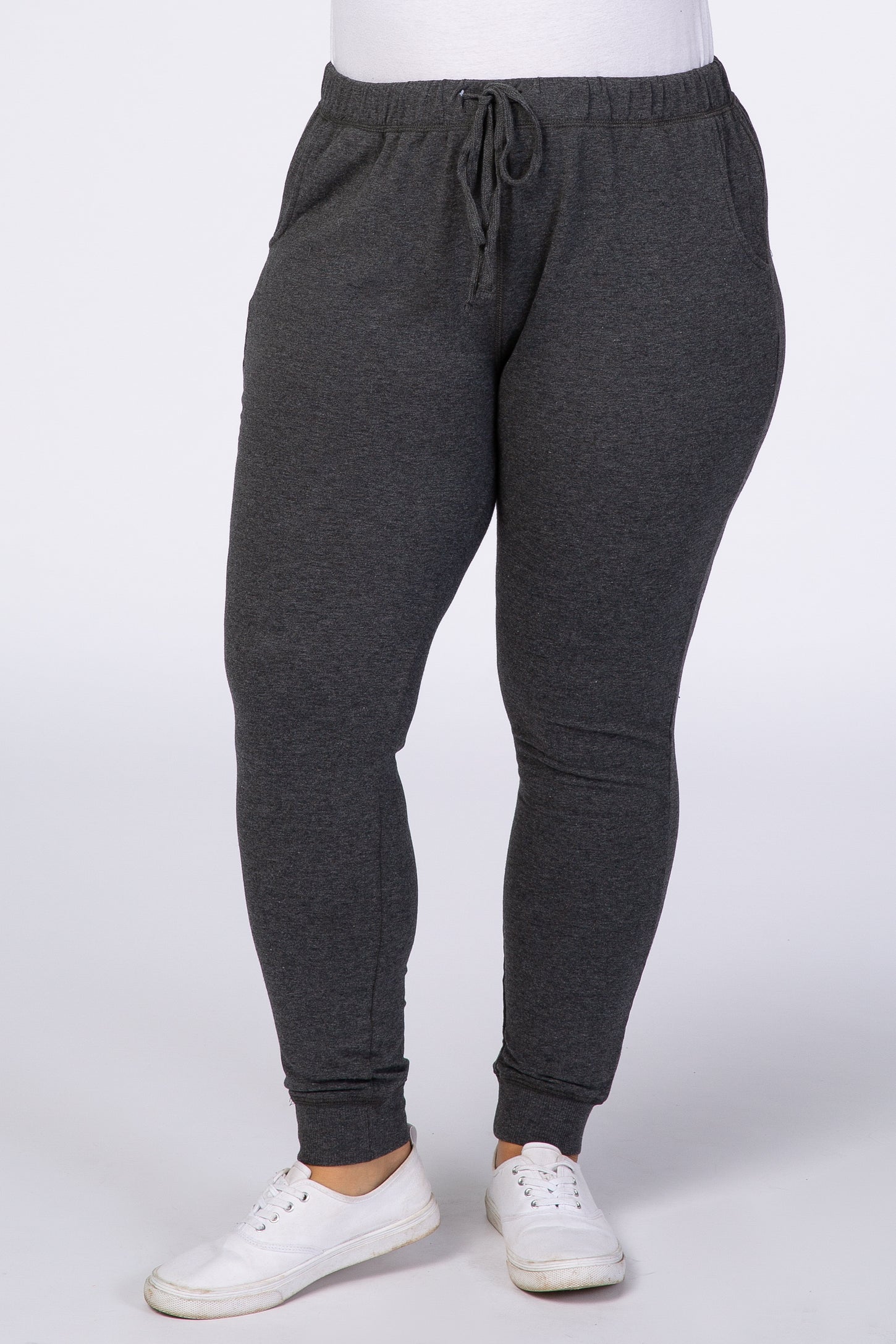 Charcoal Solid Hued Drawstring Plus Joggers
