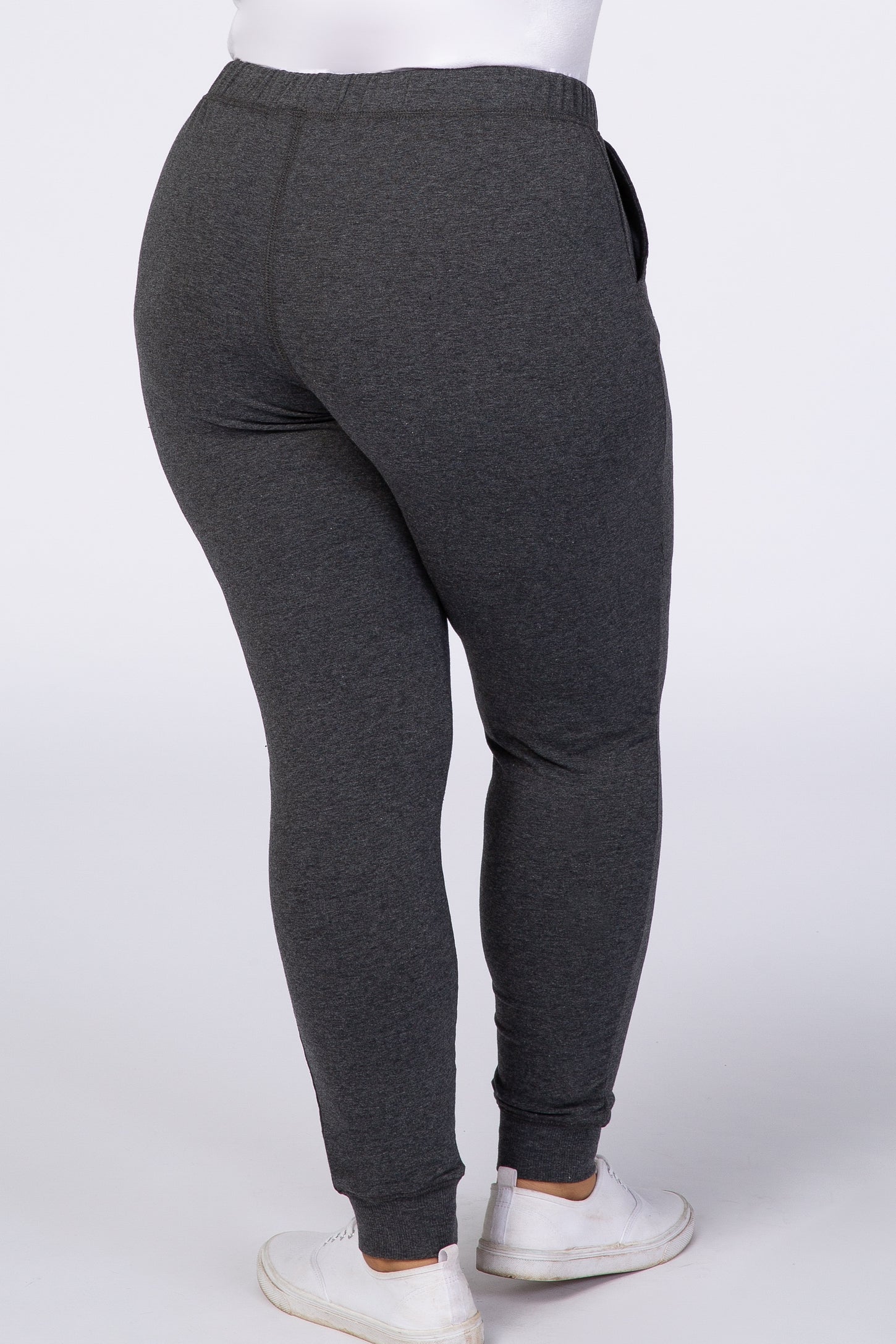 Charcoal Solid Hued Drawstring Plus Joggers
