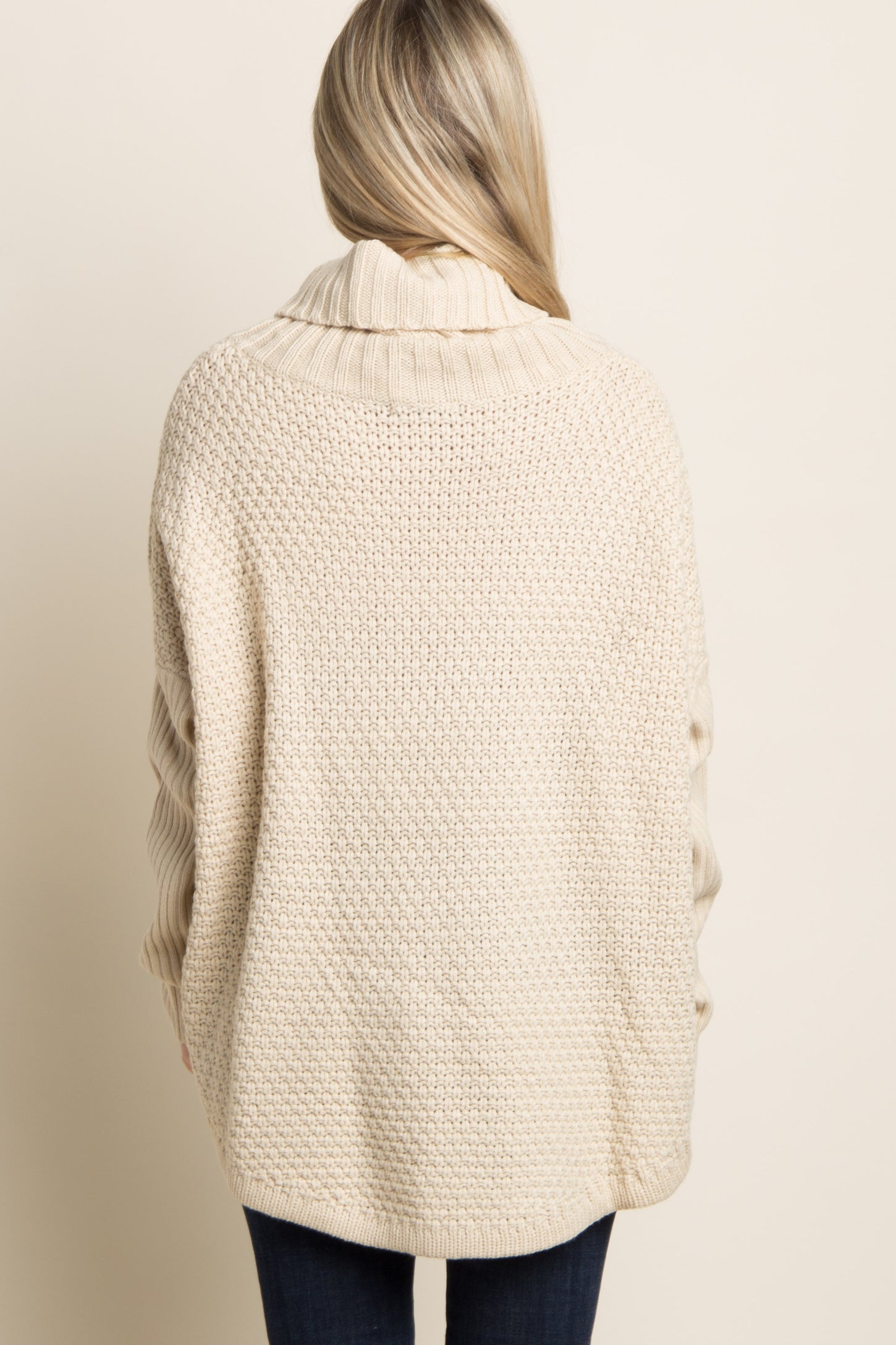 Beige Cowl Neck Knit Maternity Sweater