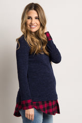 Navy Plaid Shirttail Maternity Sweater
