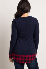 Navy Plaid Shirttail Sweater