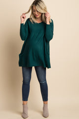 Green Pocketed Dolman Sleeve Maternity Top