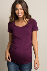 PinkBlush Purple Ruched Short Sleeve Maternity Top
