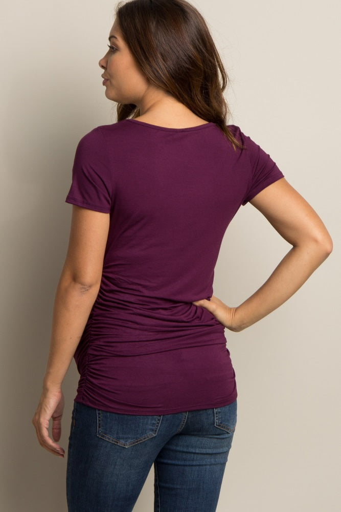 PinkBlush Purple Ruched Short Sleeve Maternity Top
