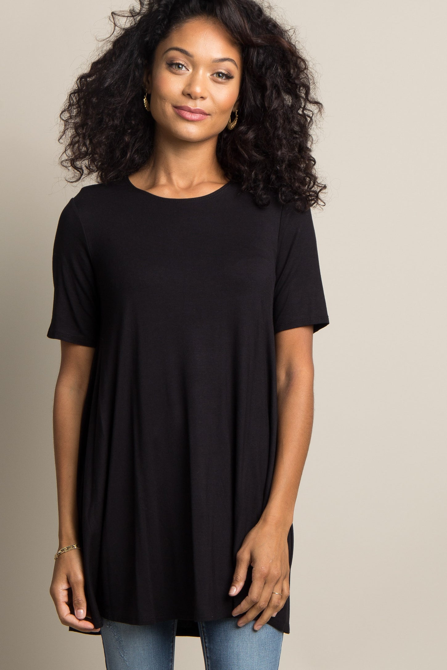Black Basic Short Sleeve Maternity Top