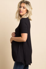 Black Basic Short Sleeve Maternity Top