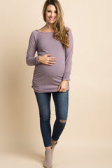 Taupe Ribbed Knit Ruched Maternity Top