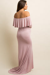 PinkBlush Mauve Off Shoulder Ruffle Maternity Photoshoot Gown/Dress