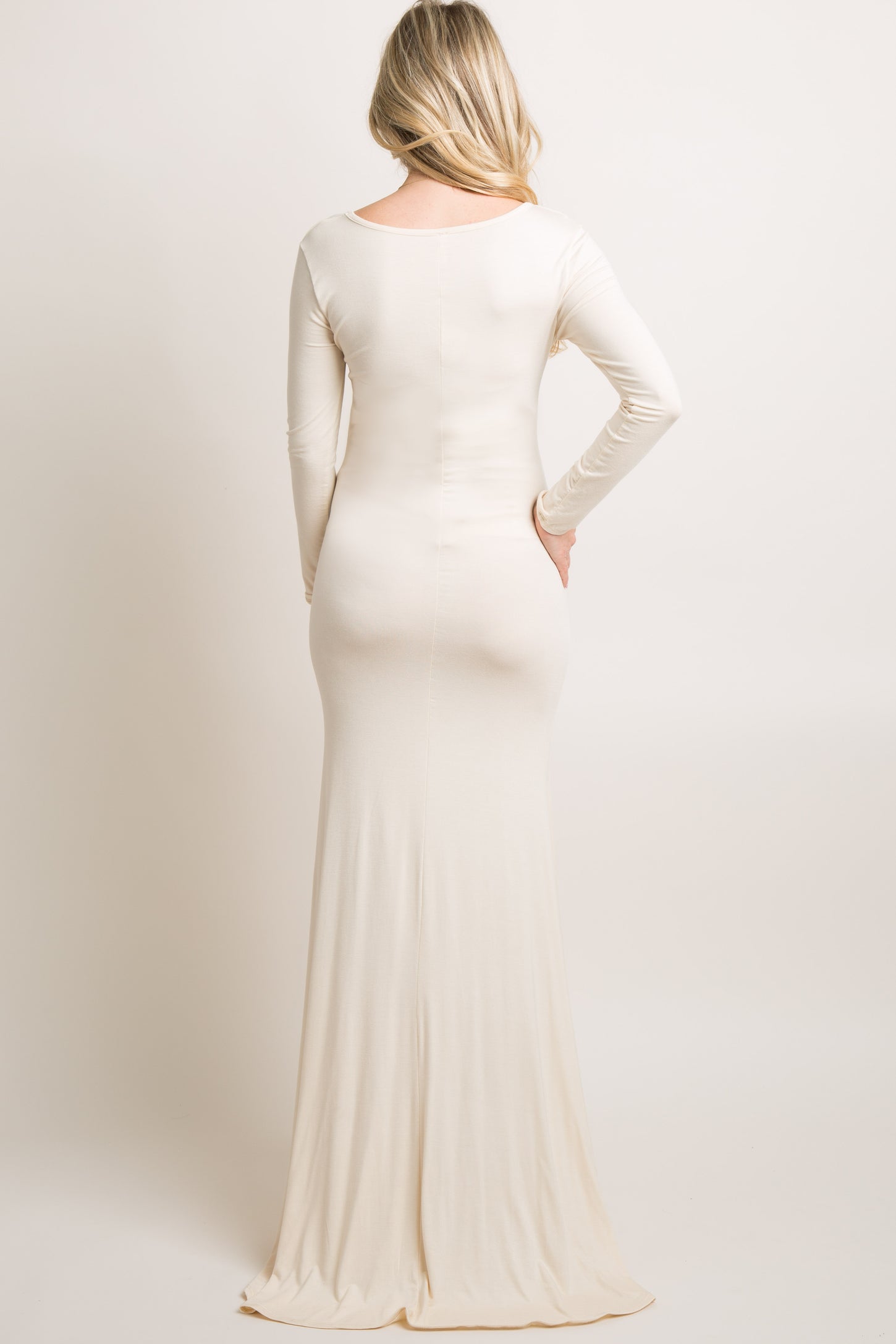 PinkBlush Beige Long Sleeve Photoshoot Maternity Gown/Dress