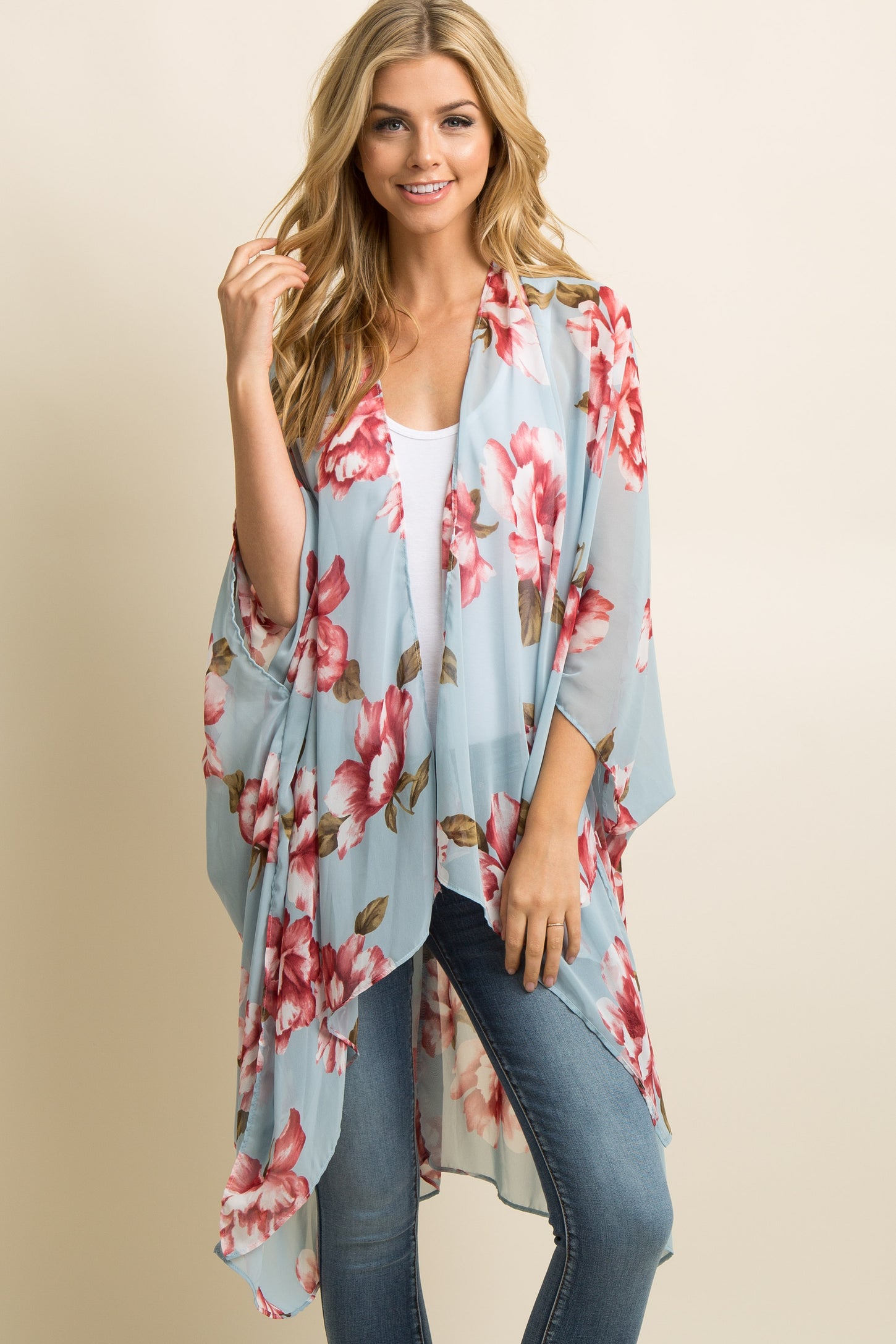 Light Blue Floral Chiffon Draped Cover Up