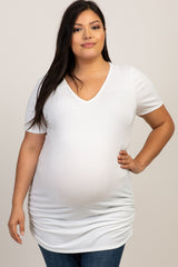 PinkBlush White Basic V-Neck Fitted Plus Maternity Top