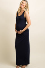 PinkBlush Navy Blue Ruched Sleeveless Maternity Maxi Dress