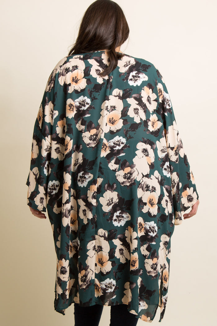 PinkBlush Green Floral Chiffon Long Plus Cover Up