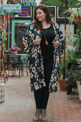 PinkBlush Green Floral Chiffon Long Plus Cover Up