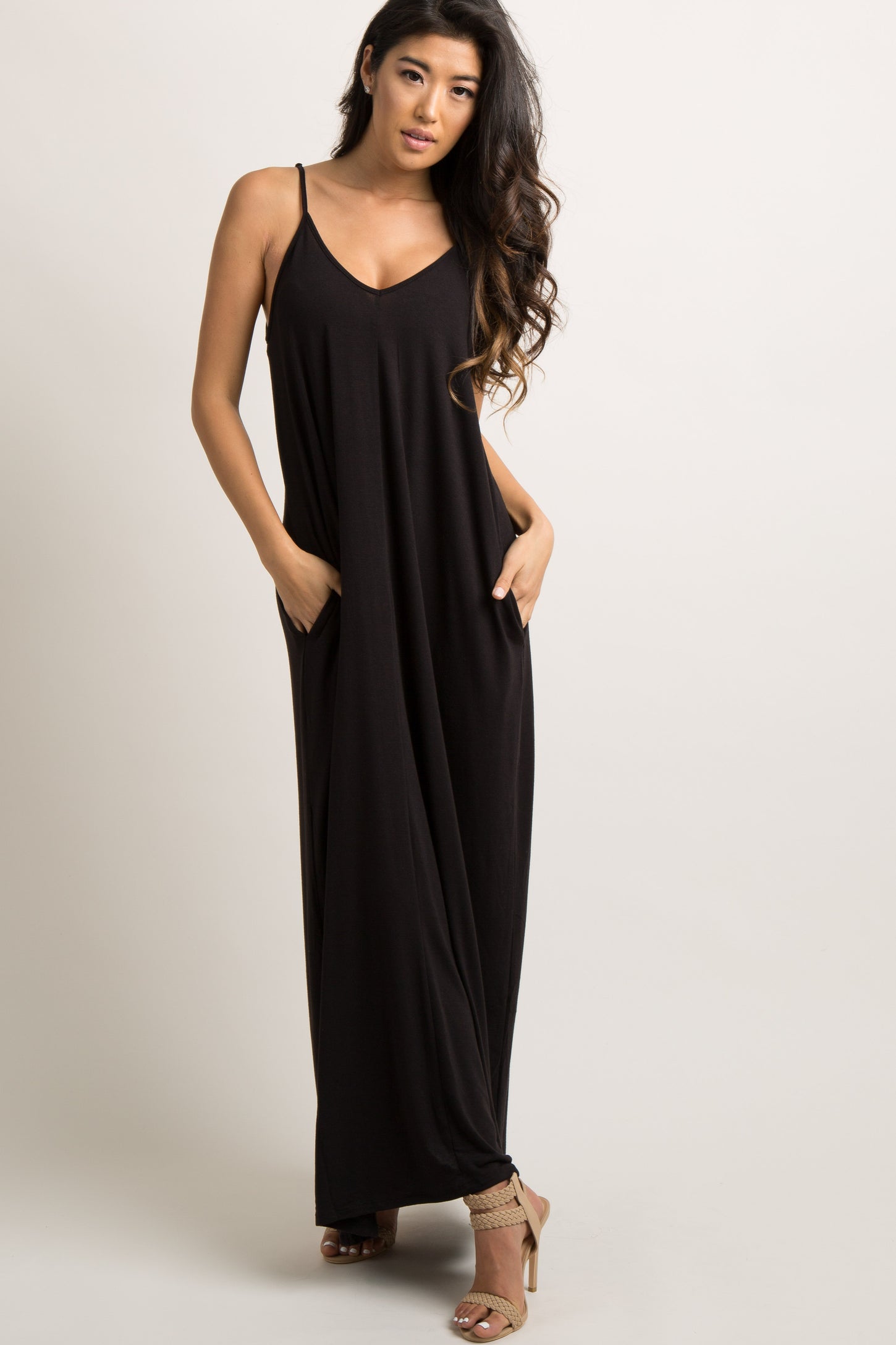 Black Solid Cami Maxi Dress