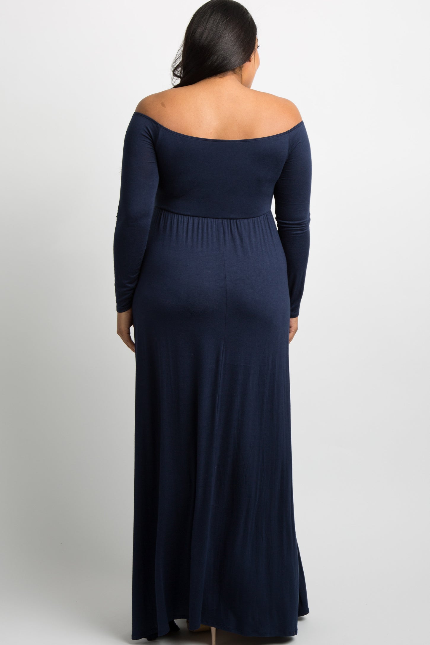PinkBlush Navy Blue Solid Off Shoulder Maternity Plus Maxi Dress
