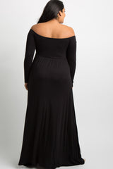 PinkBlush Black Solid Off Shoulder Plus Maternity Maxi Dress