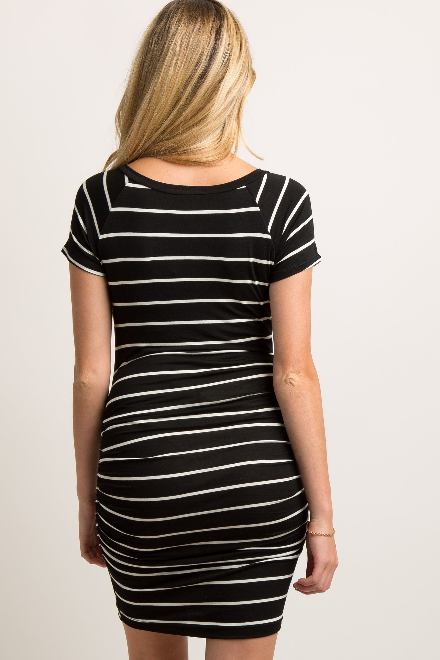 Black Striped Ruched Bodycon Maternity Dress