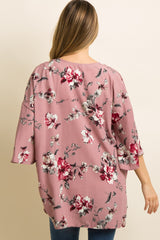 Pink Floral Print Bell Sleeve Maternity Cover Up