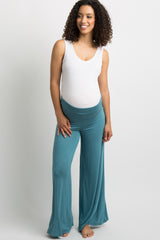 Teal Solid Wide Leg Maternity Lounge Pants