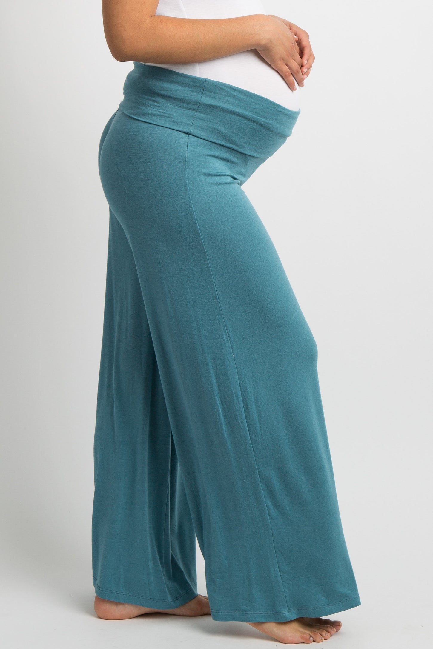 Teal Solid Wide Leg Maternity Lounge Pants