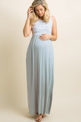 PinkBlush Sage Green Lace Overlay Top Maternity Maxi Dress