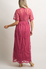 PinkBlush Magenta Lace Mesh Overlay Maternity Maxi Dress