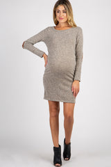Heather Mocha Suede Elbow Patch Sleeve Maternity Dress
