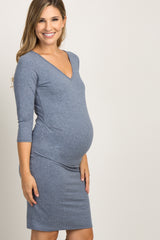 PinkBlush Heather Navy V-Neck 3/4 Sleeve Maternity Dress