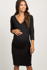PinkBlush Black V-Neck 3/4 Sleeve Maternity Dress