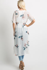 Cream Floral Chiffon Tie Accent Long Cover Up