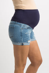 PinkBlush Light Blue Distressed Cuffed Maternity Jean Shorts