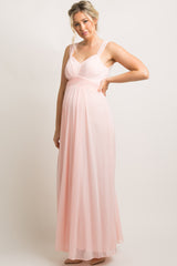 Light Pink Chiffon Sweetheart Ruched Maternity Evening Gown