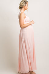 Light Pink Chiffon Sweetheart Ruched Maternity Evening Gown